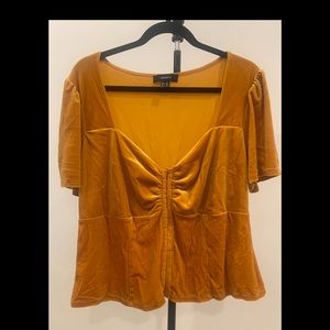Mustard yellow velvet corseted shirt
